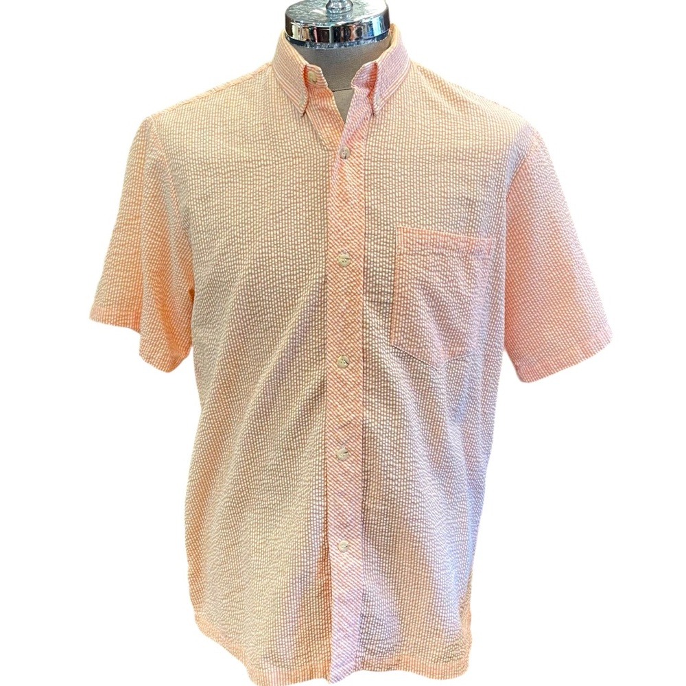PINEAPPLE JUICE Orange Searsucker Striped Mens Shirt Size Large